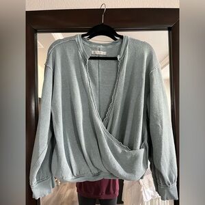 We the free people grey greenish sweatshirt raw hem